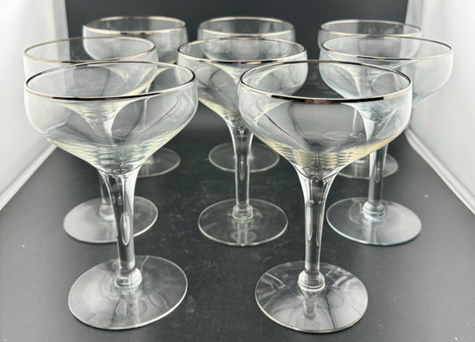 Vintage Champagne Glasses Clear/Silver Edge(8)