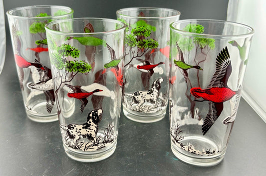 Vintage Hunting Dog Drinking Glasses Set of 4