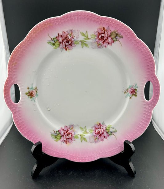 Antique Porcelain Serving Platter Pink w/Roses Unmarked