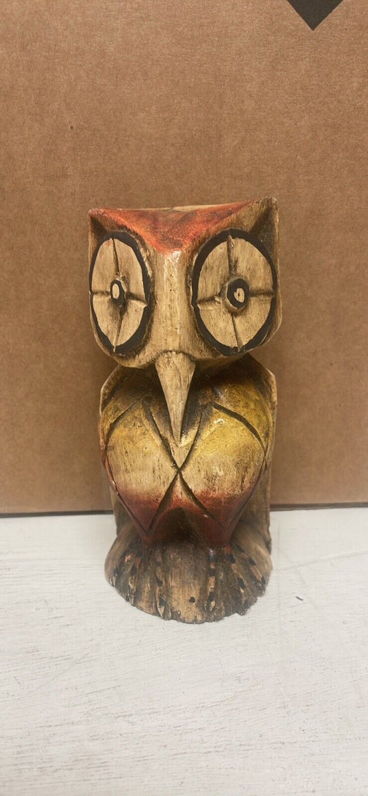 vintage carved wooden owl figurine