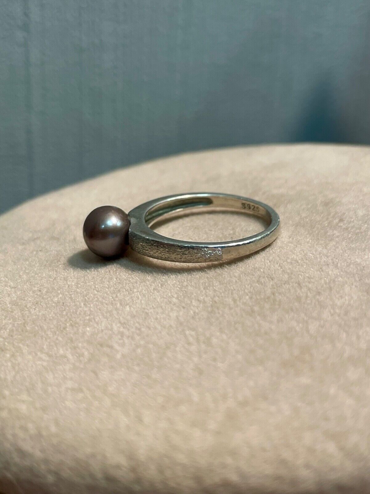 .925 Sterling Silver Gray Freshwater Pearl Ring Sz. 6.5