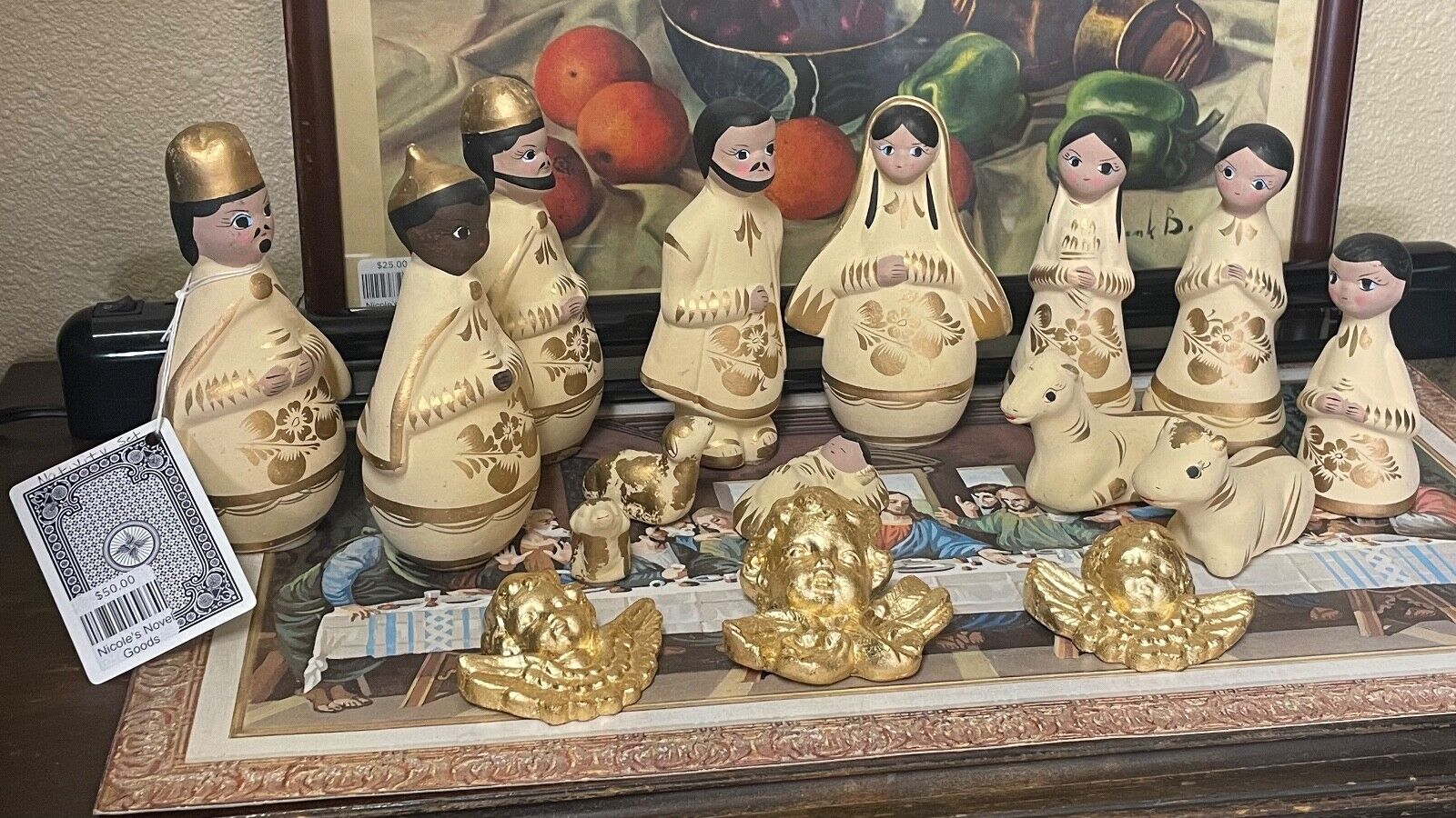 Vintage Mexico Mexican Folk Art Handmade Pottery 13 Piece Nativity Set