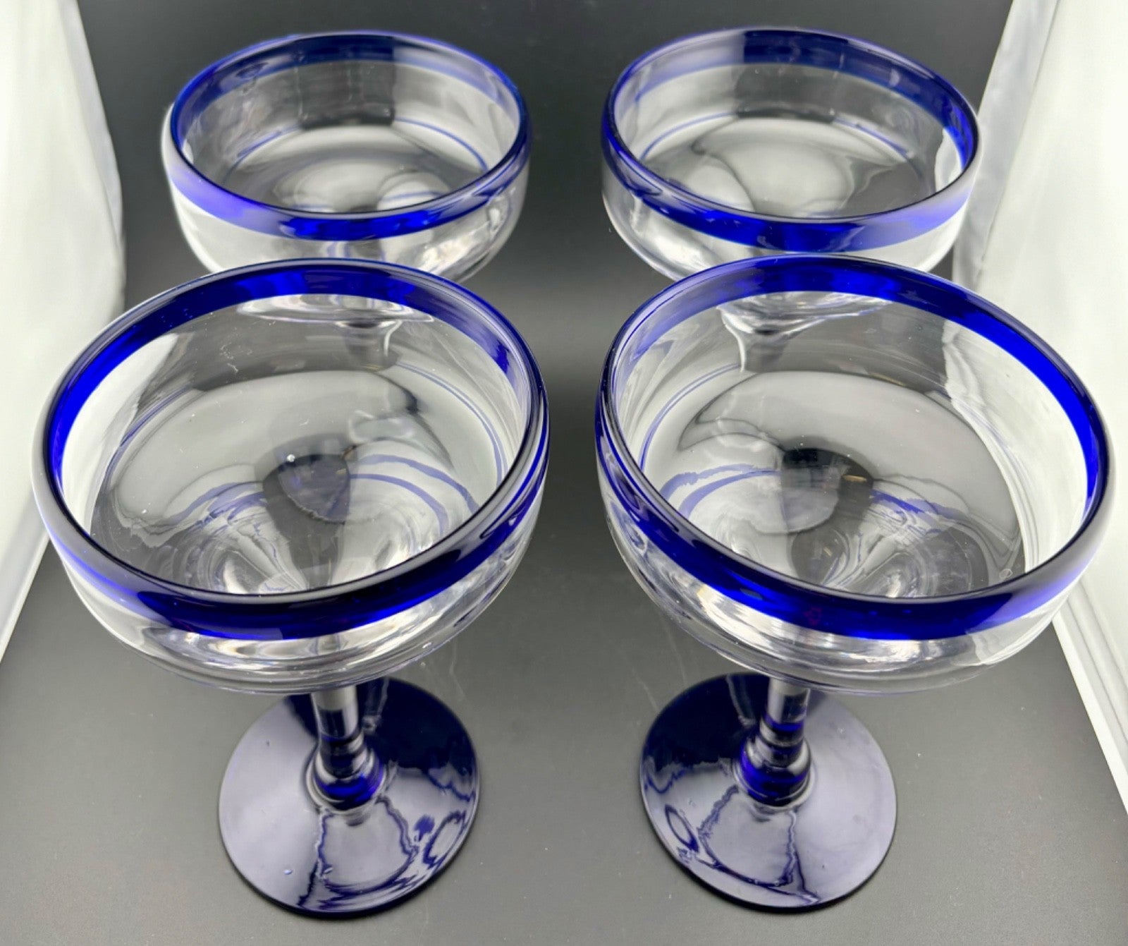Blue and Clear Mexican Made Margarita Glasses Set of 4