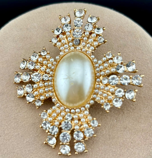 Vintage Faux Pear and Clear Rhinestone Brooch NK