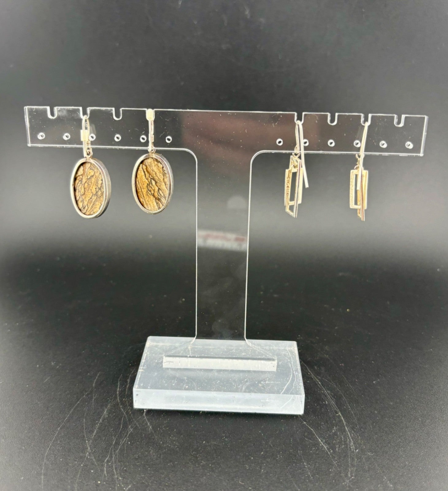 Two Pairs Sterling Silver Dangle Earrings Pictured Jasper