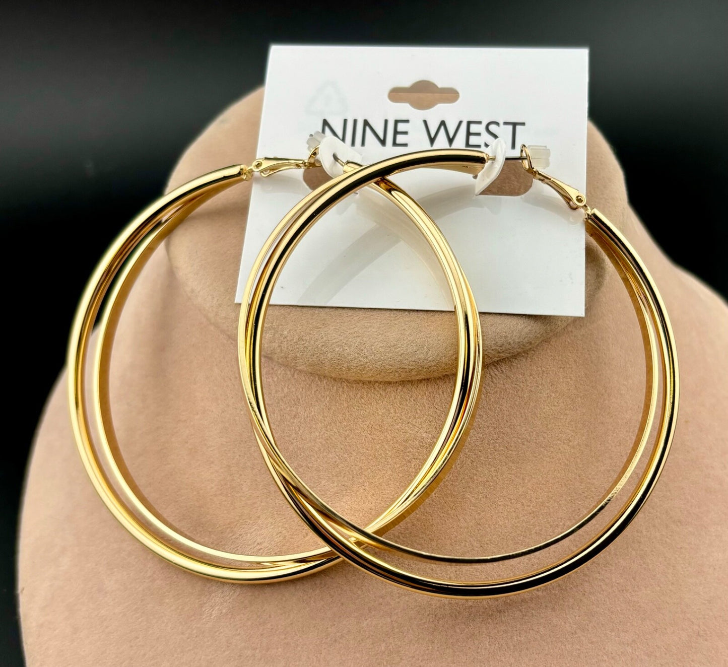 NWT Nine West Gold-Tone Double Hoop Earrings 3"