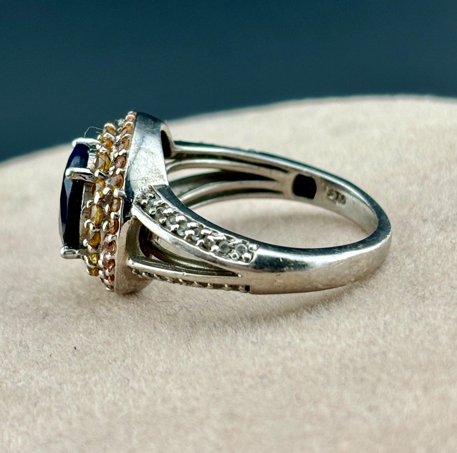 STS Sterling Silver Genuine Sapphire and Multi-Gemstone Ring Sz. 8