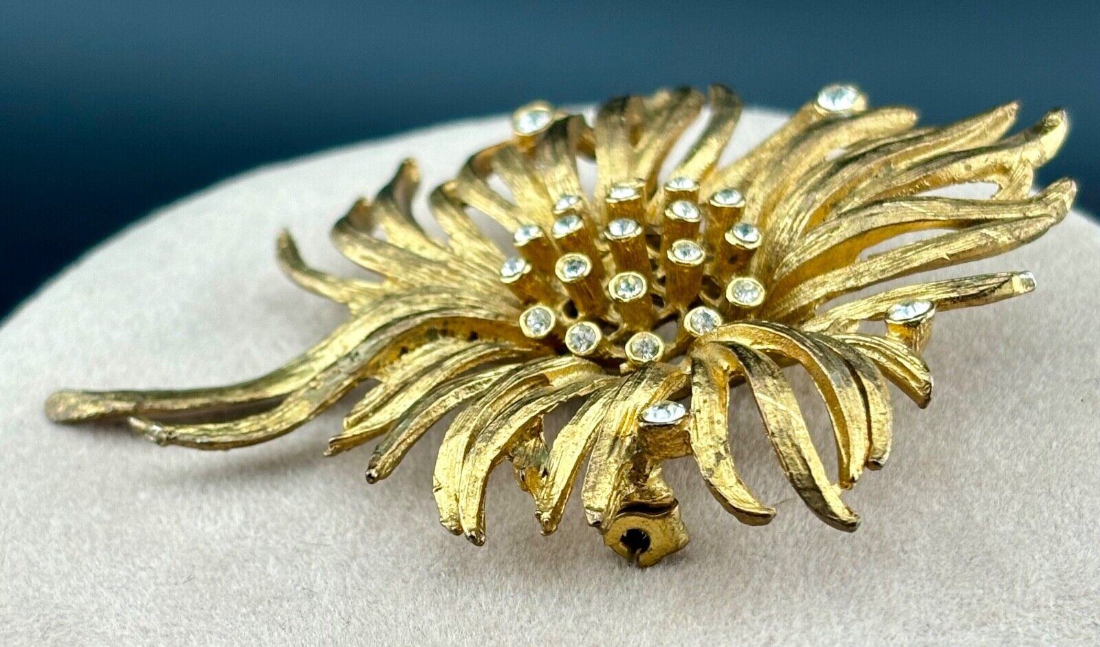 Vintage Gold Tone and Clear Rhinestone Brooch NK