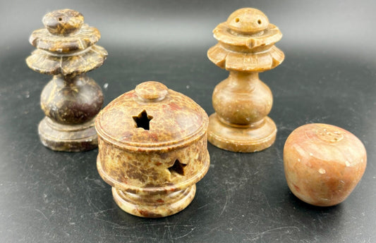 Vintage Lot of 4 Carved Stone Incense Burners India