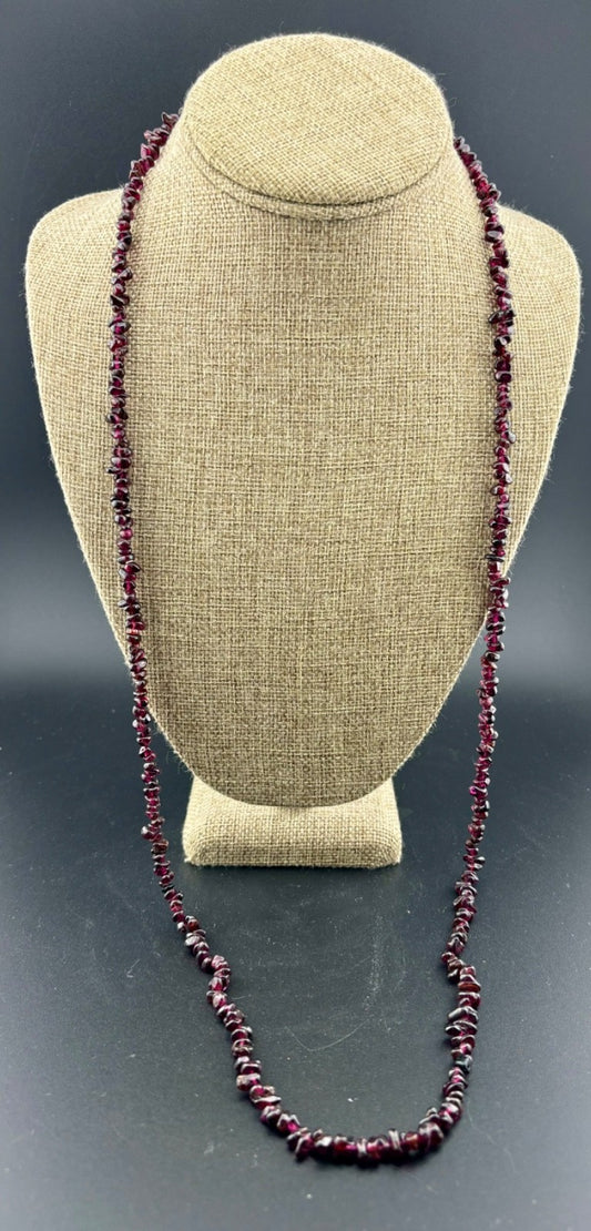 Garnet Stone Necklace Endless Strand Tumbled Chips 35"