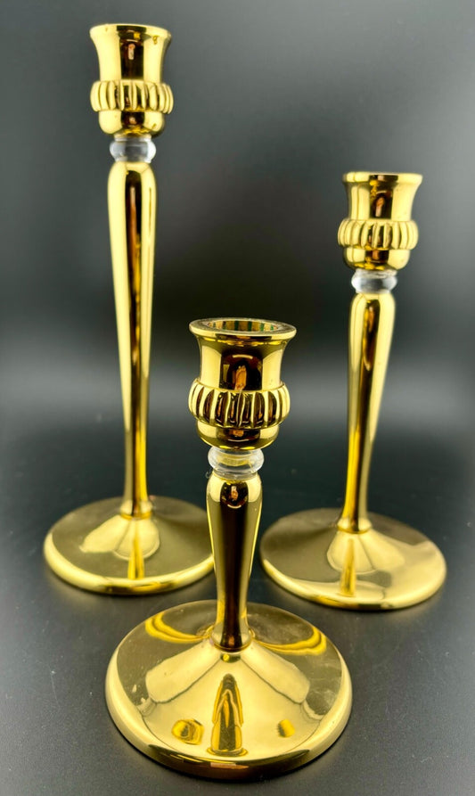 Set of Three Partylite Brass Richmond Candle Holders graduating sizes 5" 7" 9"
