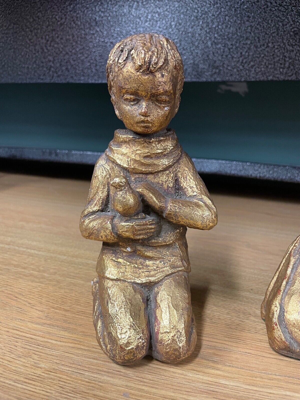 Vintage Italian Gilded Plaster Boy Girl Figurines Pair