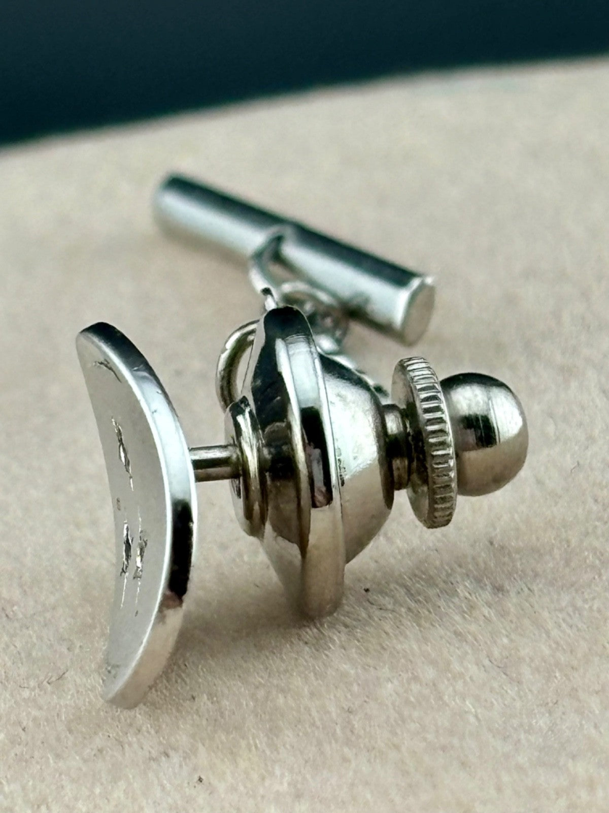 Vintage MCM Anson Sterling Silver and Sapphire Tie Tack