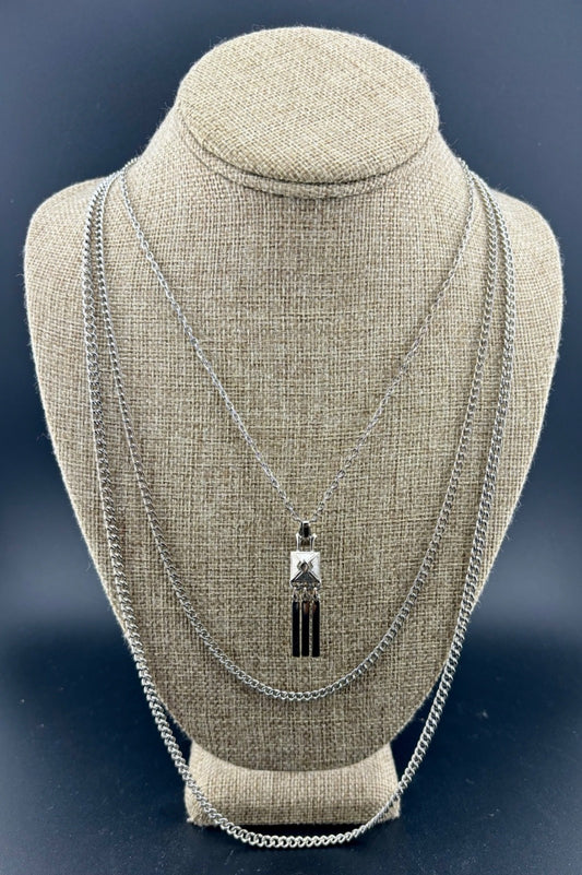 Vintage Silver-Tone Multi-Strand Pendant Necklace Modern Style