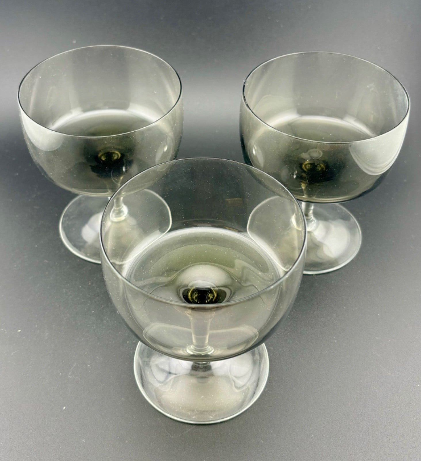 Mid-Century West German Smokey Crystal Champagne Coupe Glasses Set of 3