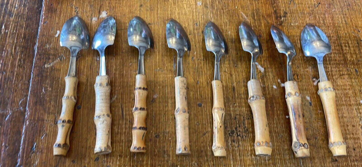 Vintage Bamboo Handled Grapefruit Spoons Set of 8