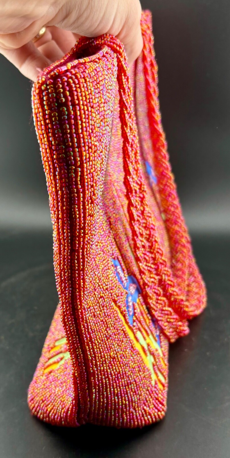 Large Beaded & Embroidered Iris  Handbag  Purse W Zipper Pocket Inside.