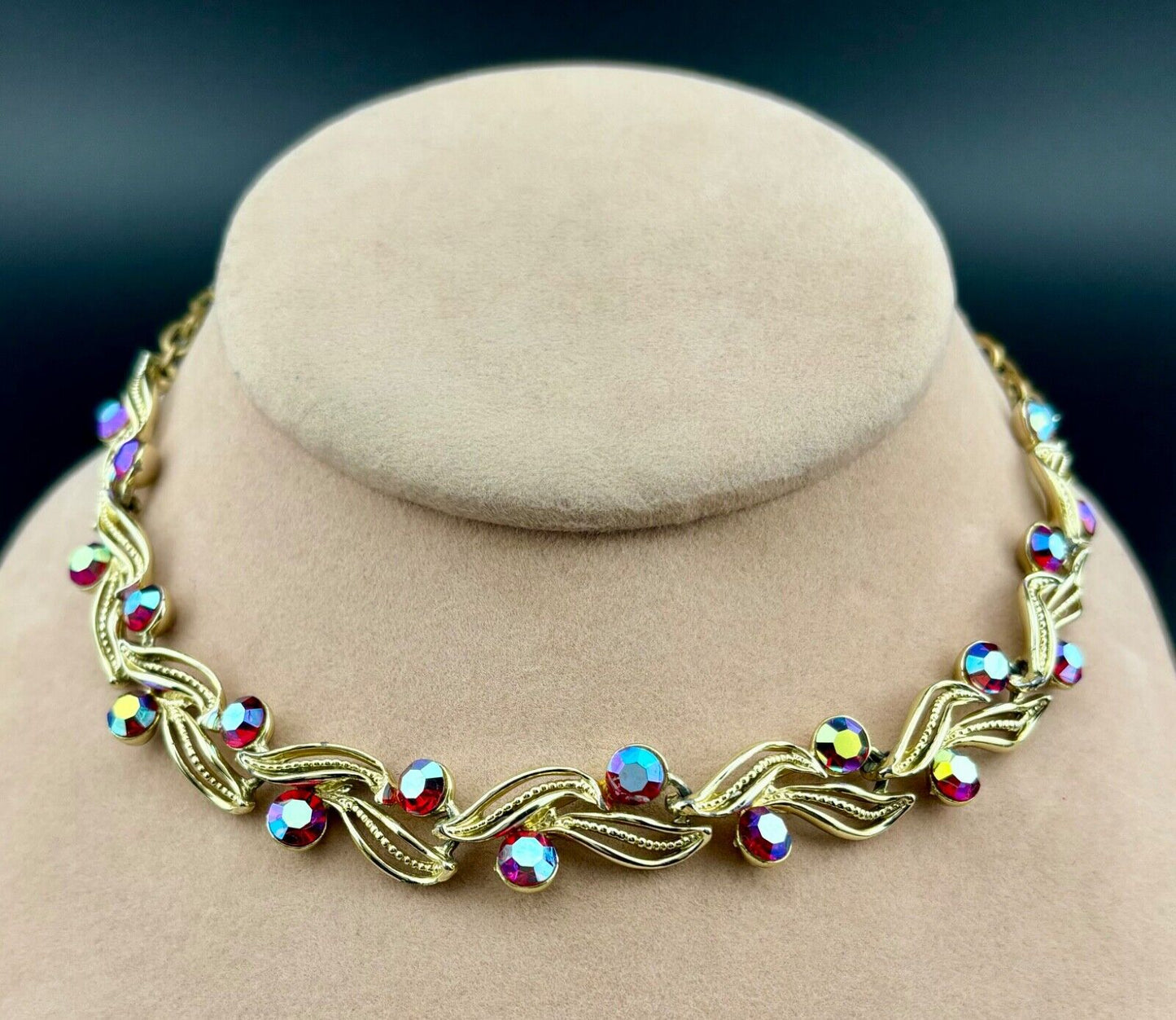 Vintage Red Rhinestone Choker Necklace NK