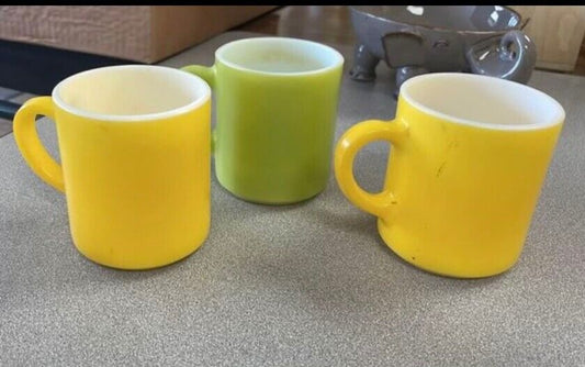 Set of Three Vintage Milk Glass Mugs Colorful