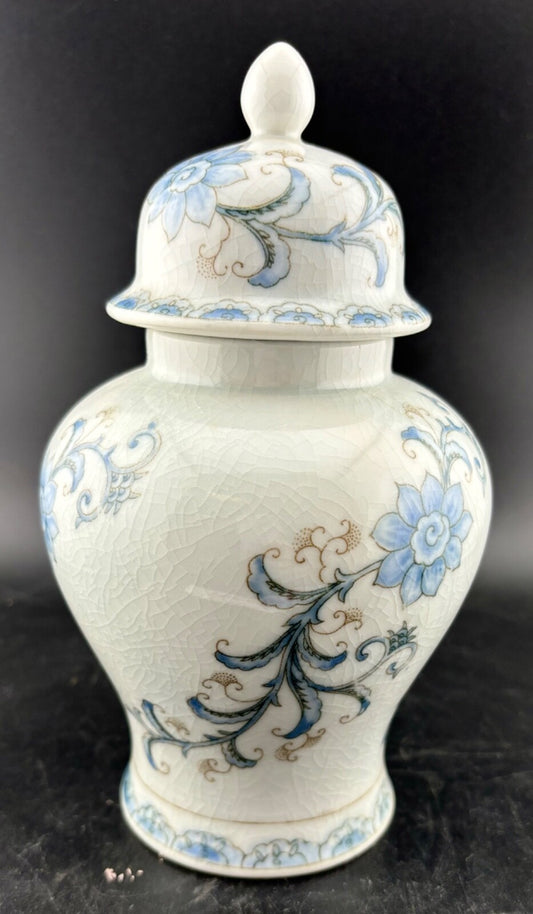 Vtg Andrea By Sadek Blue And White Floral Ginger Jar With Lid