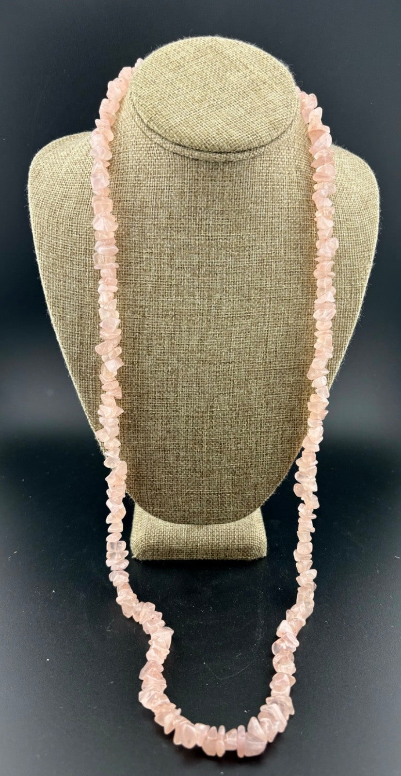Rose Quartz Stone Necklace Endless Strand Tumbled Chips 34"