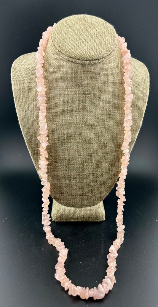 Rose Quartz Stone Necklace Endless Strand Tumbled Chips 34"