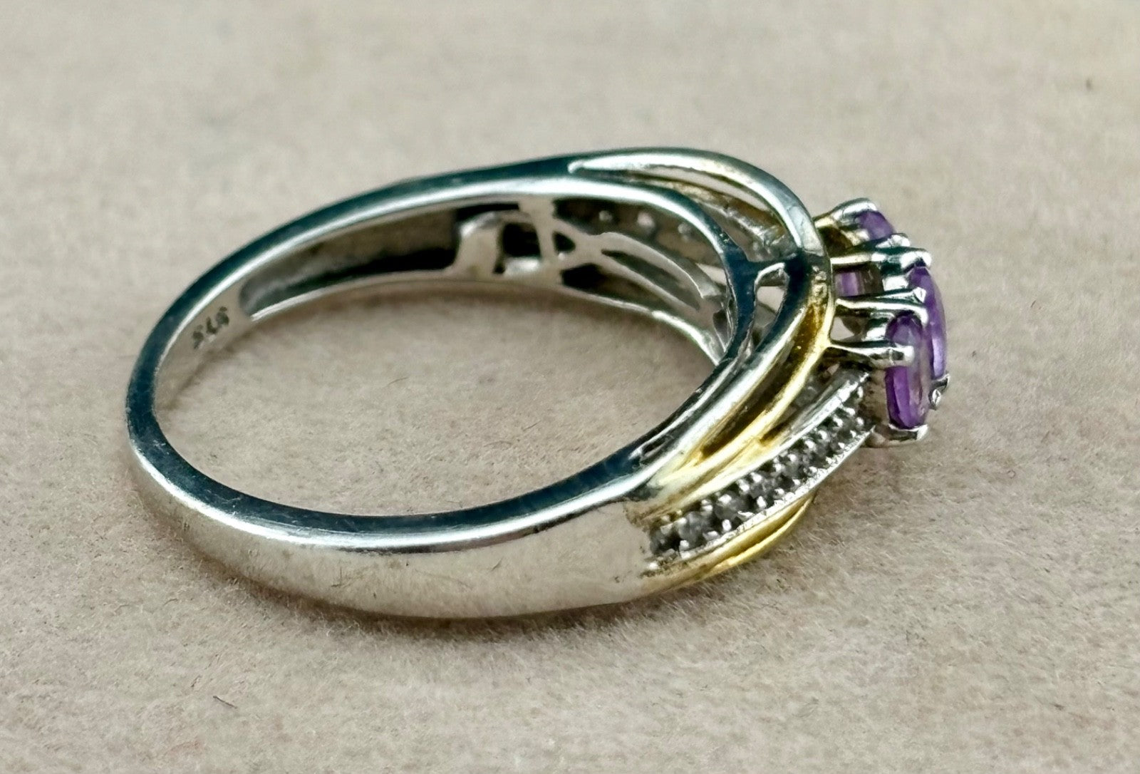 STS Gold Vermeil Over Sterling Silver and Mauve Sapphire Ring Sz. 8