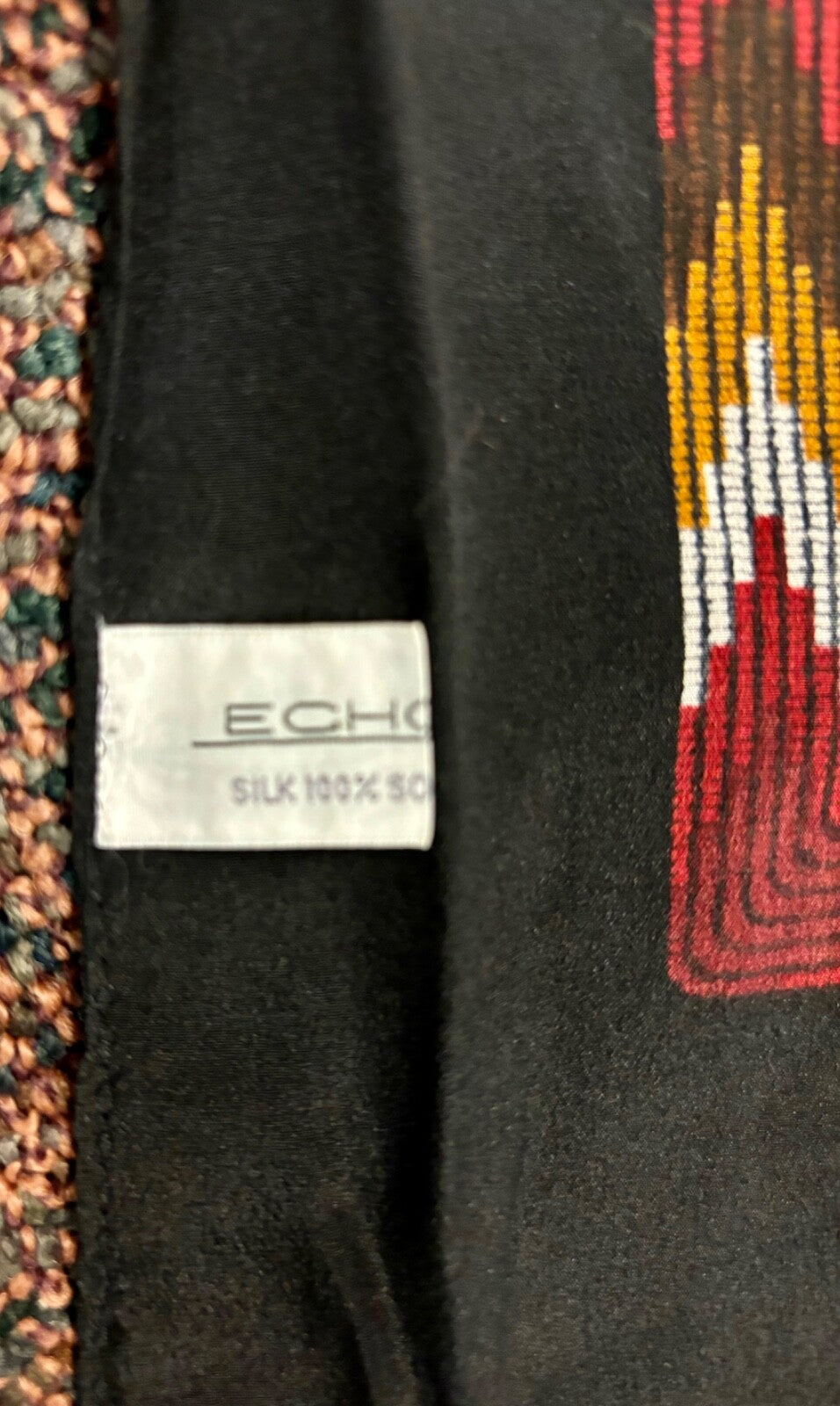 echo silk scarf black with flowers 34" square