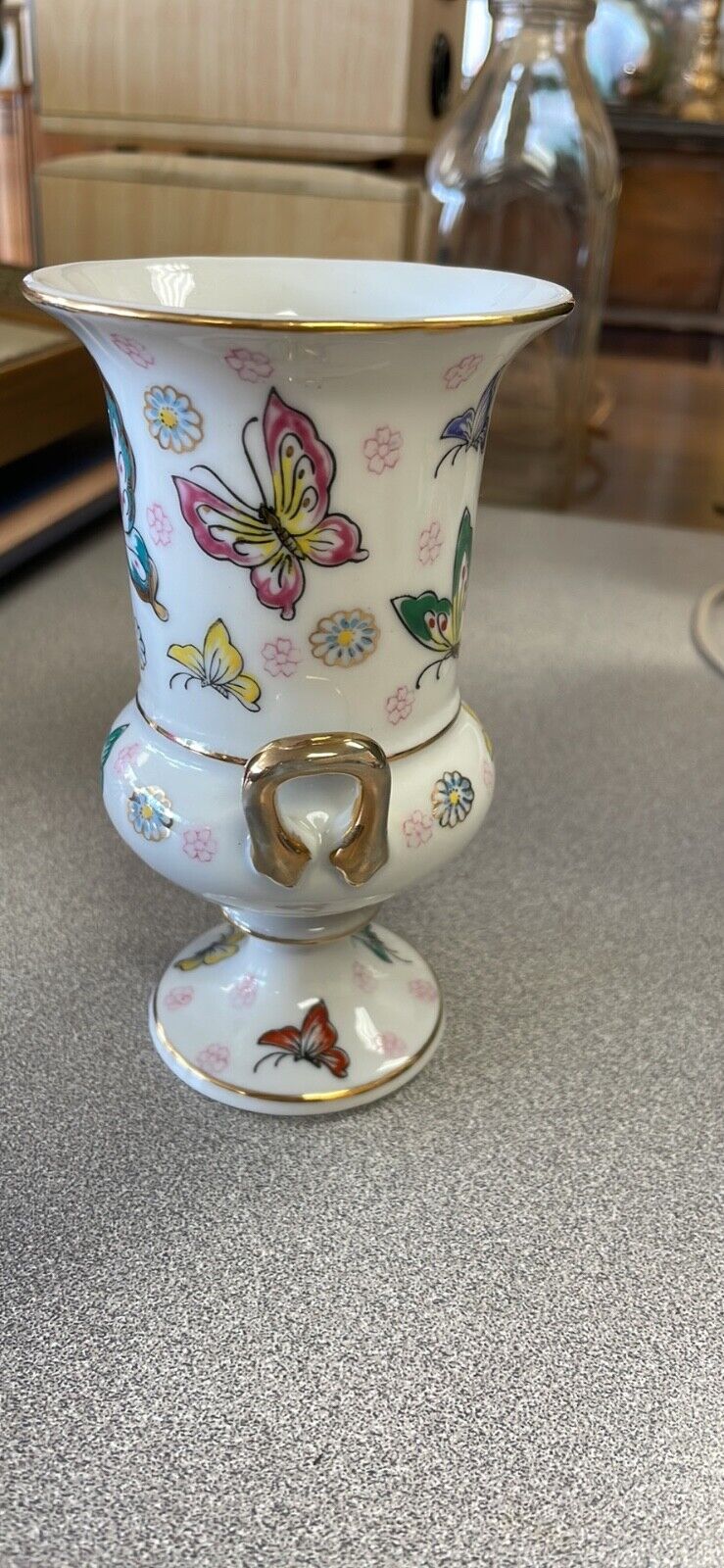 Small Vintage Porcelain Butterfly Urn