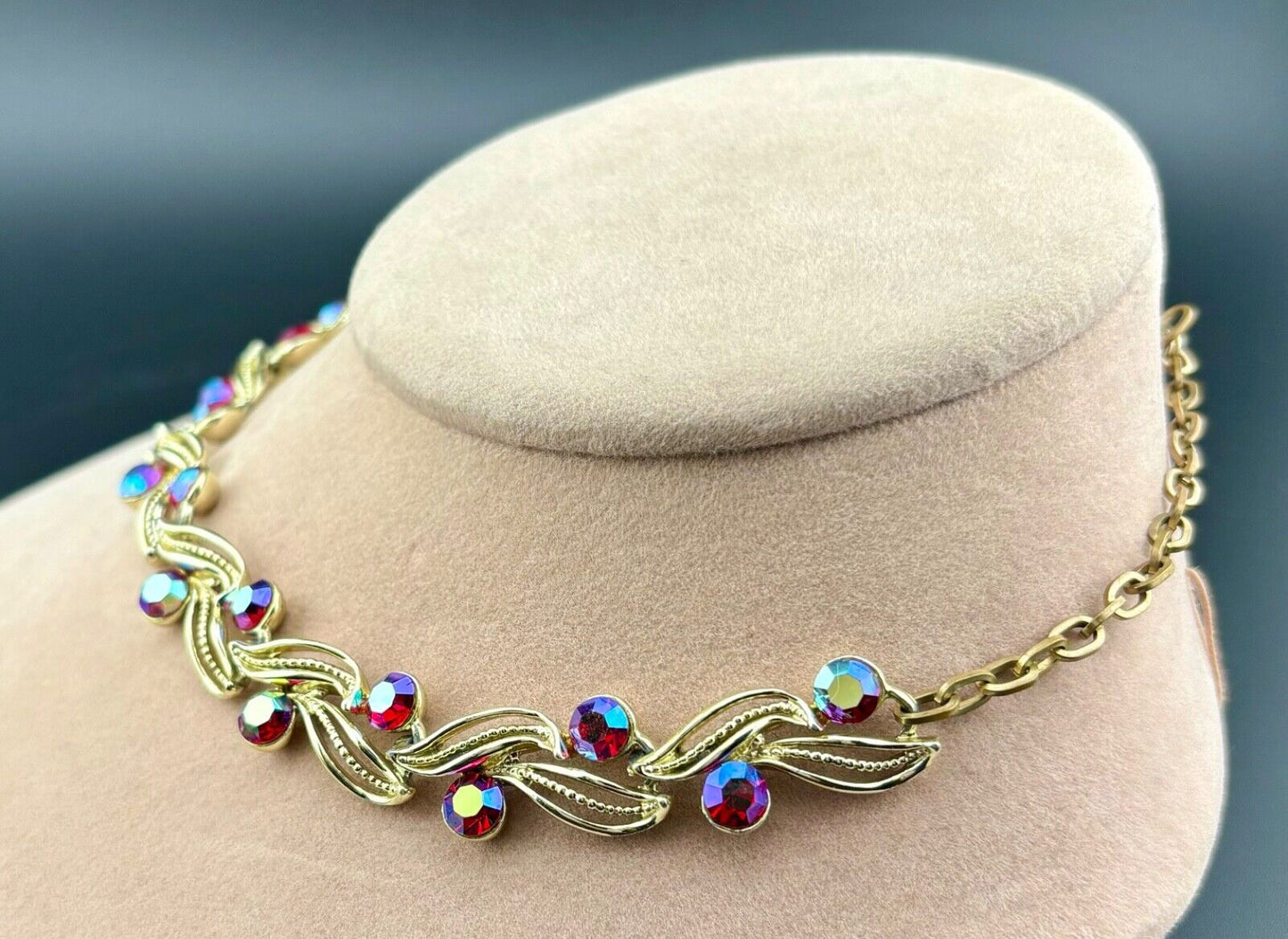 Vintage Red Rhinestone Choker Necklace NK