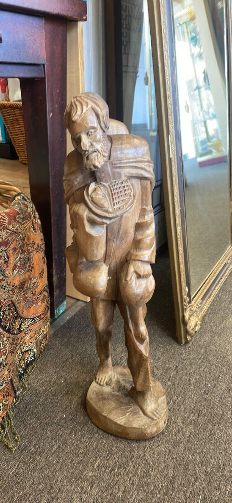 Vintage Carved South American Carved Statue of a Man