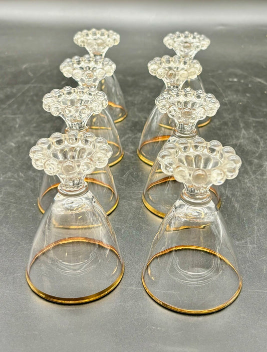 1950’s Set of 8 Boopie Clear Glassware w/Gold Rimmed Glasses