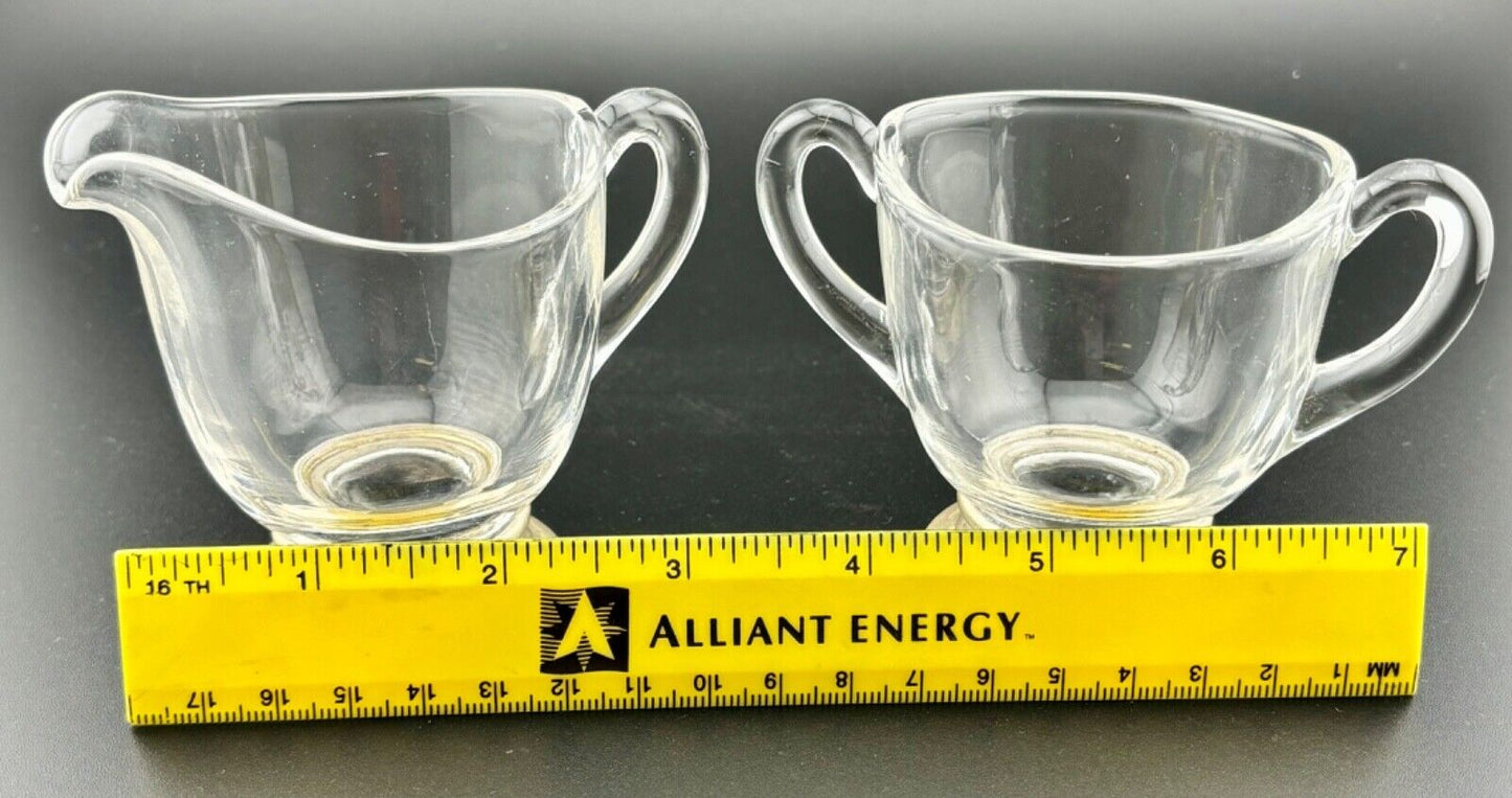 Vintage Small Sterling Silver Base Glass Open Sugar & Creamer