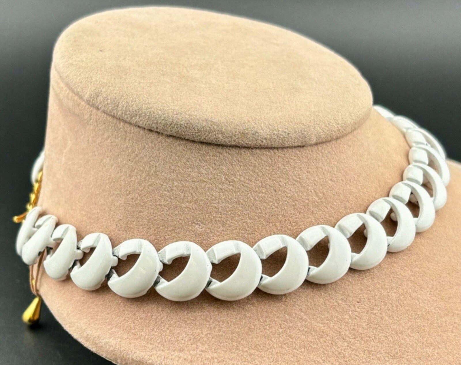Vintage Monet White Enameled Choker Necklace NK