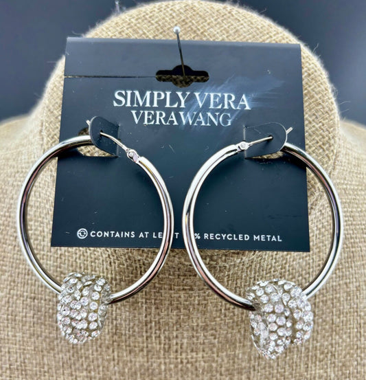 NWT Simply Vera Vera Wang Silver-Tone and Rhinestone Knot Hoop Earrings