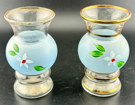 Vintage Frosted Glass and Hand-Painted Posy Vases(pair)