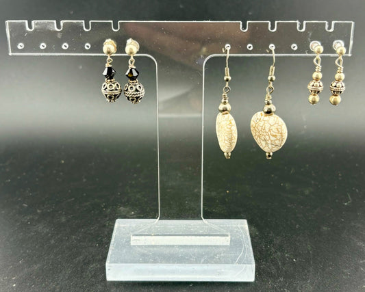 Vintage Sterling Silver Tribal Style Earrings 3 Pairs