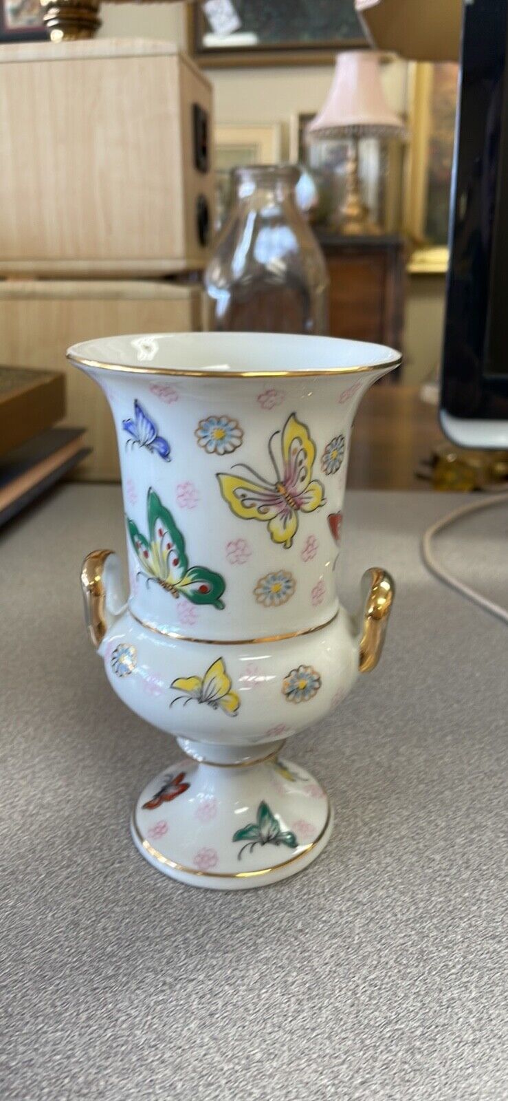 Small Vintage Porcelain Butterfly Urn