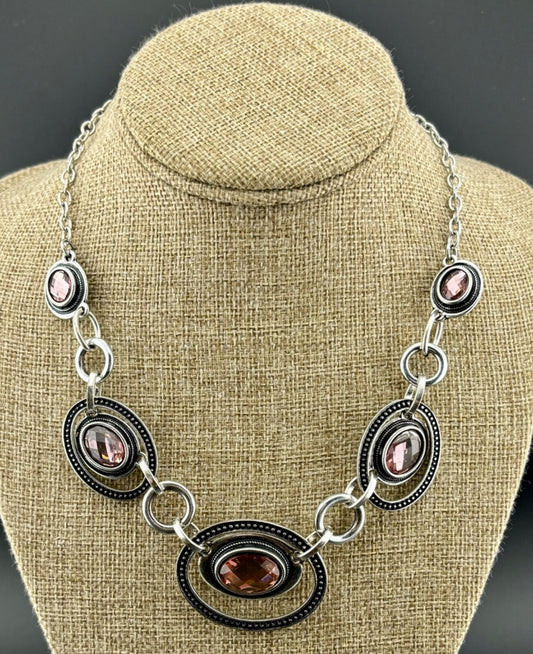 Purple Rhinestone Silver-Tone Necklace NK