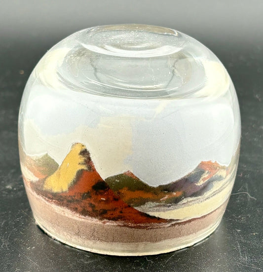 Vintage Glass Paperweight Hand Made Painted Desert Sand Art