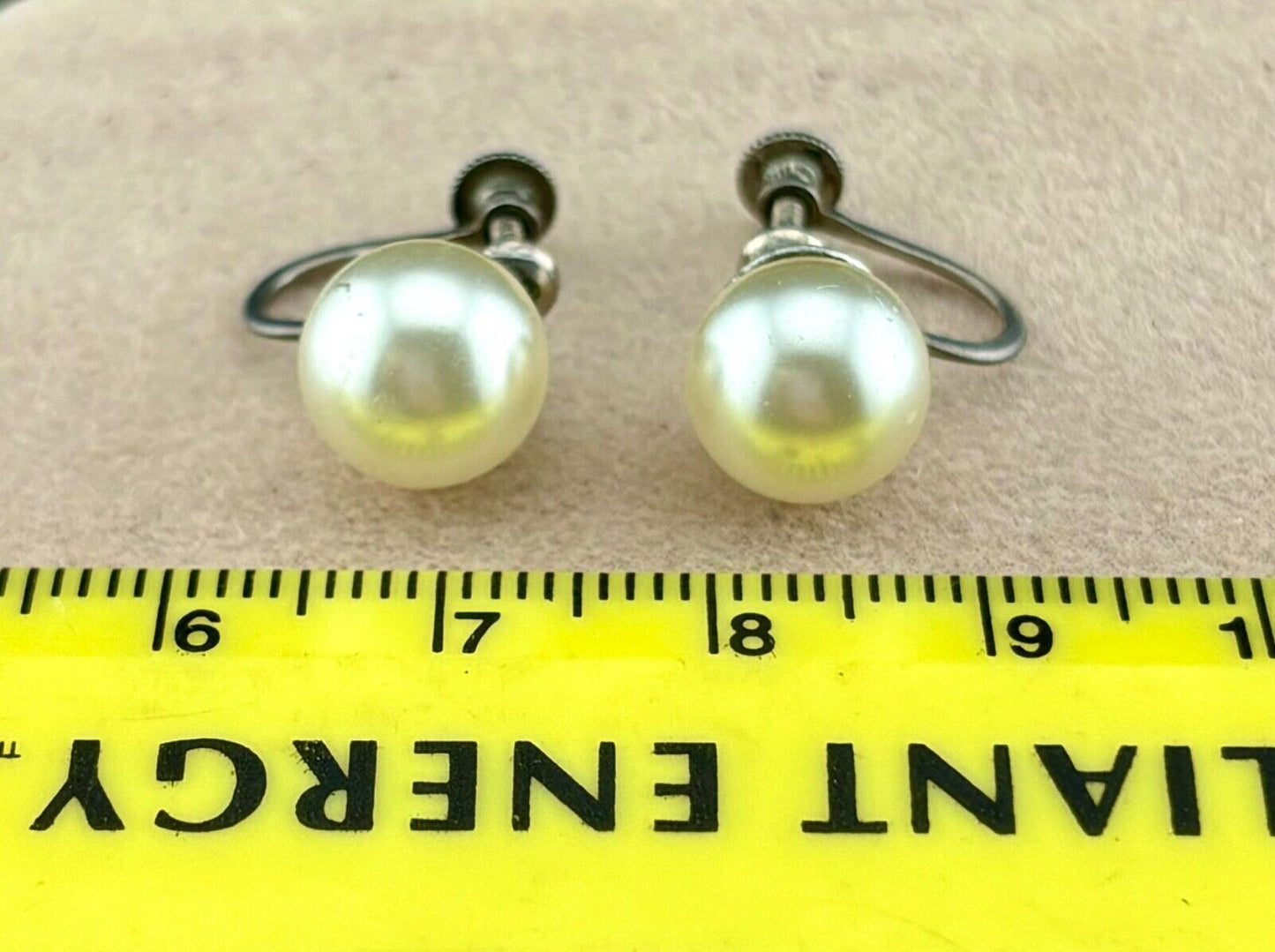 Vintage 1950's Faux Pearl Sterling Screw Back Earrings