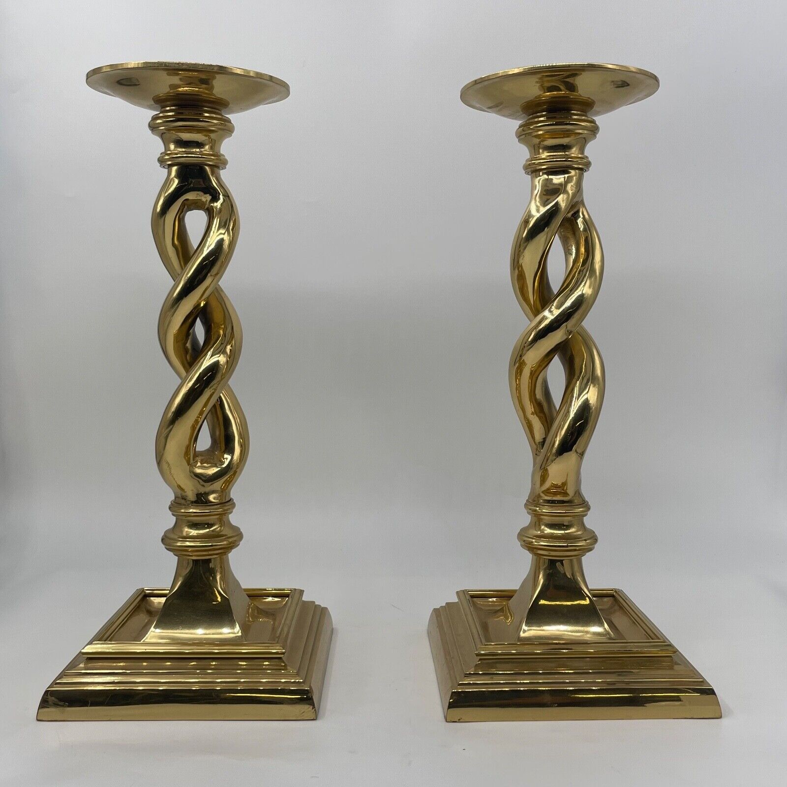 Vintage Pair Solid Brass Candlesticks Barley Twist 16"