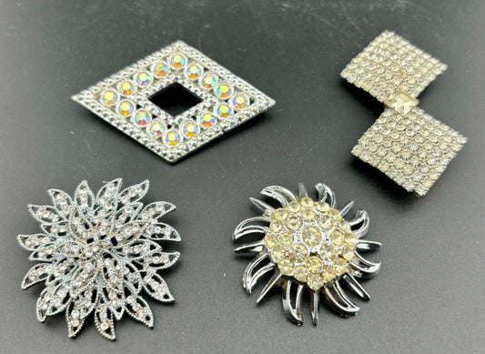 Lot of Four Vintage Clear Rhinestone Brooches and Dress Clip NK