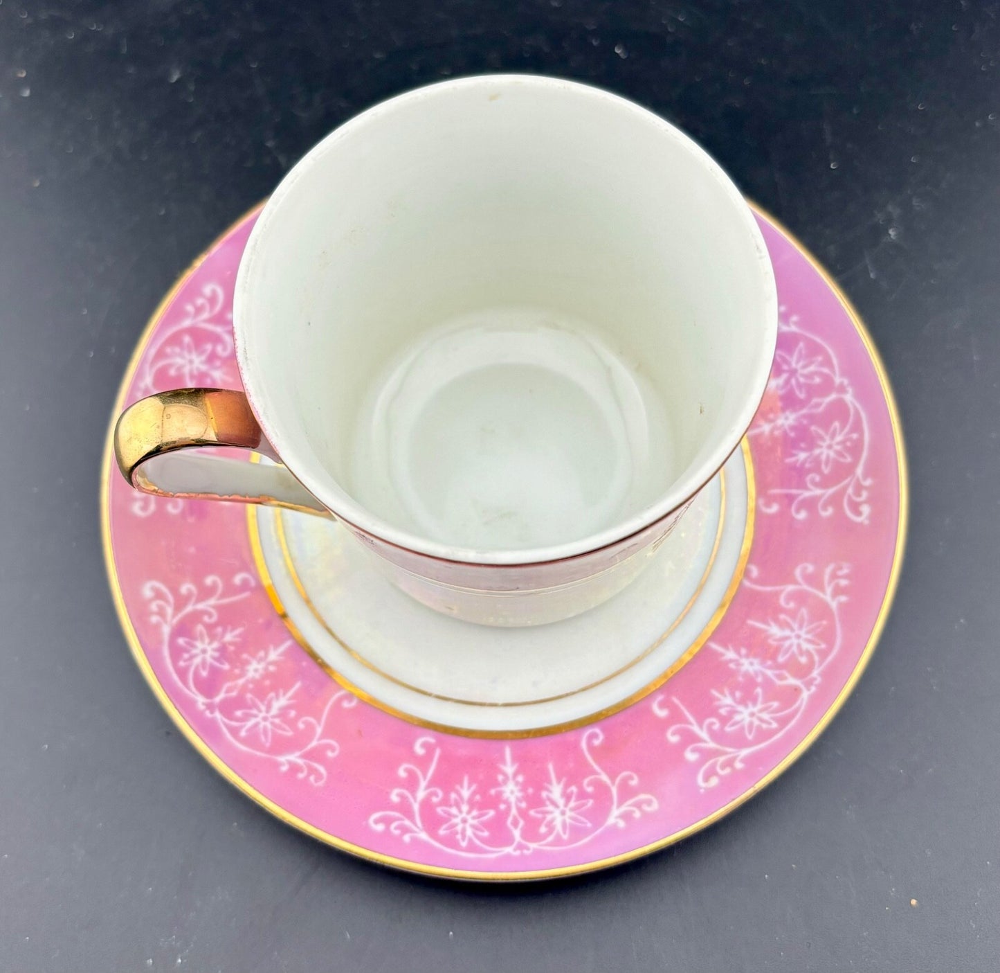 Vintage Tea Cup and Saucer Japanese Pink Luster with Gold Accent