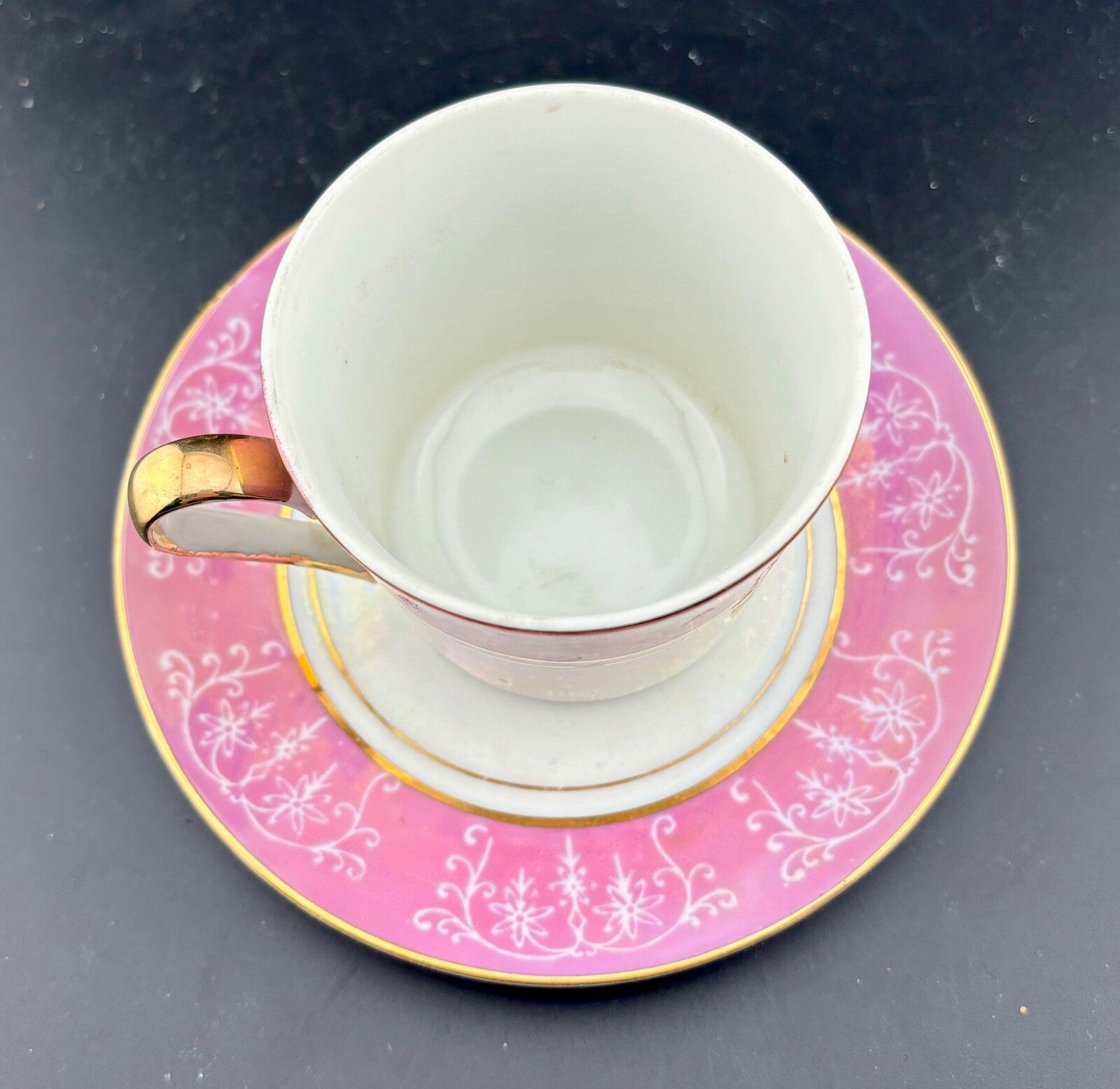 Vintage Tea Cup and Saucer Japanese Pink Luster with Gold Accent