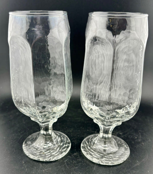 VTG Libbey Chivalry 7” Beer Water Goblet Clear  Glass Textured Glass(2)