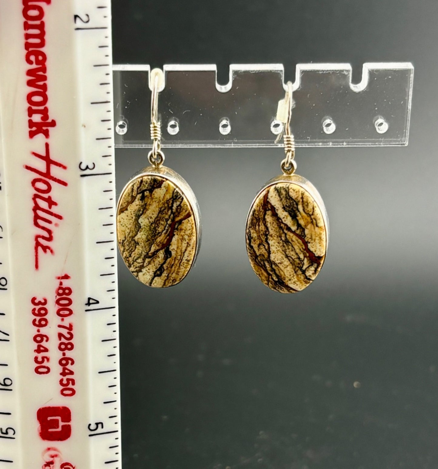 Two Pairs Sterling Silver Dangle Earrings Pictured Jasper