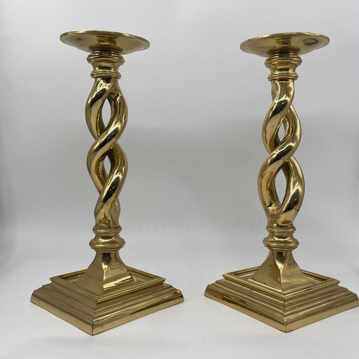 Vintage Pair Solid Brass Candlesticks Barley Twist 16"