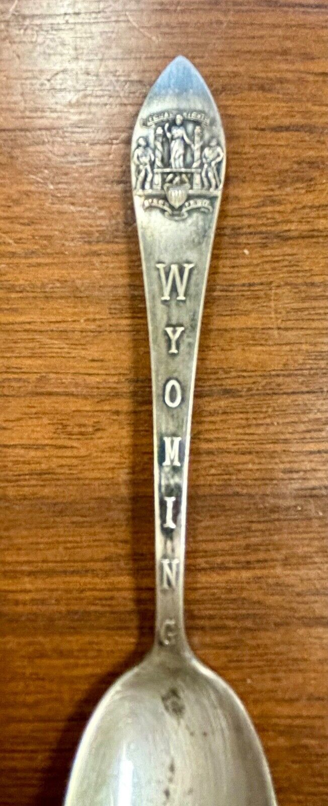 Antique Sterling Silver State Souvenir Spoon: Wyoming "Equal Rights" State Seal