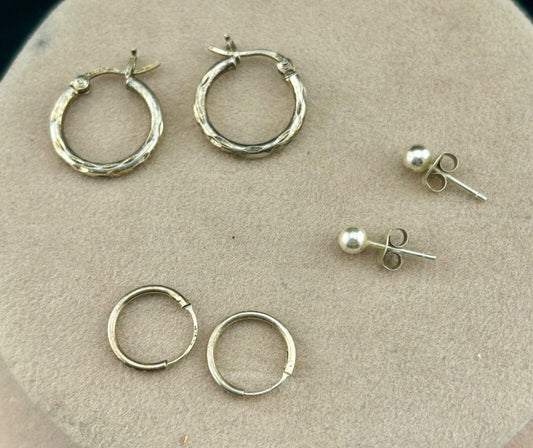 Sterling Silver Earrings(3 Pair) Hoops and Studs
